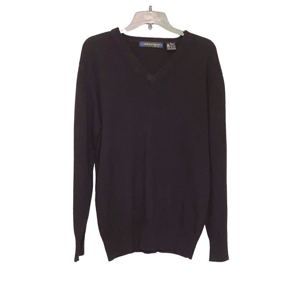 Architect 100% Lambswool Long‎ Sleeve V-Neck Black Sweater Men’s Size Medium